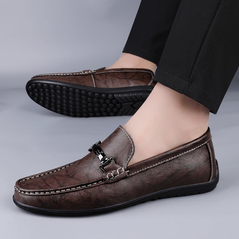 Men's Slip-On Loafers with Metal Clasp Detail