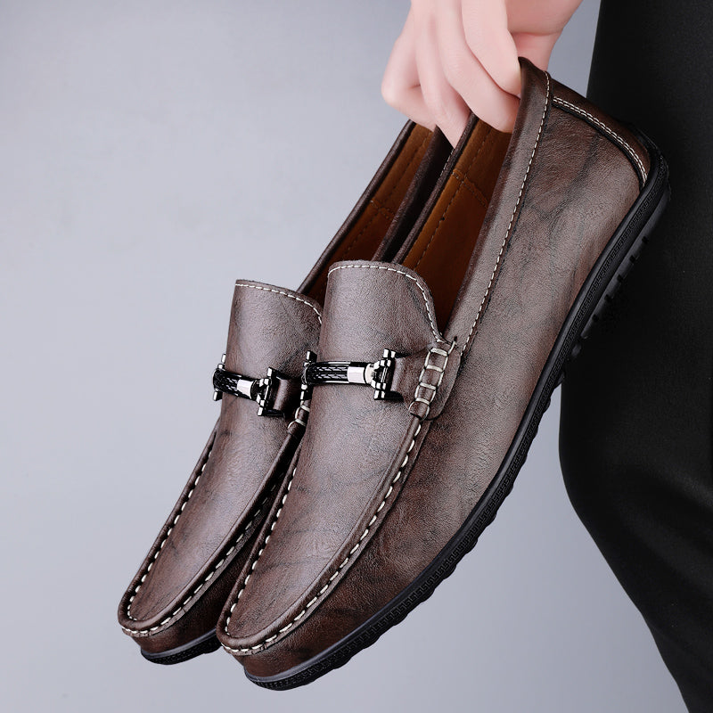 Men's Slip-On Loafers with Metal Clasp Detail