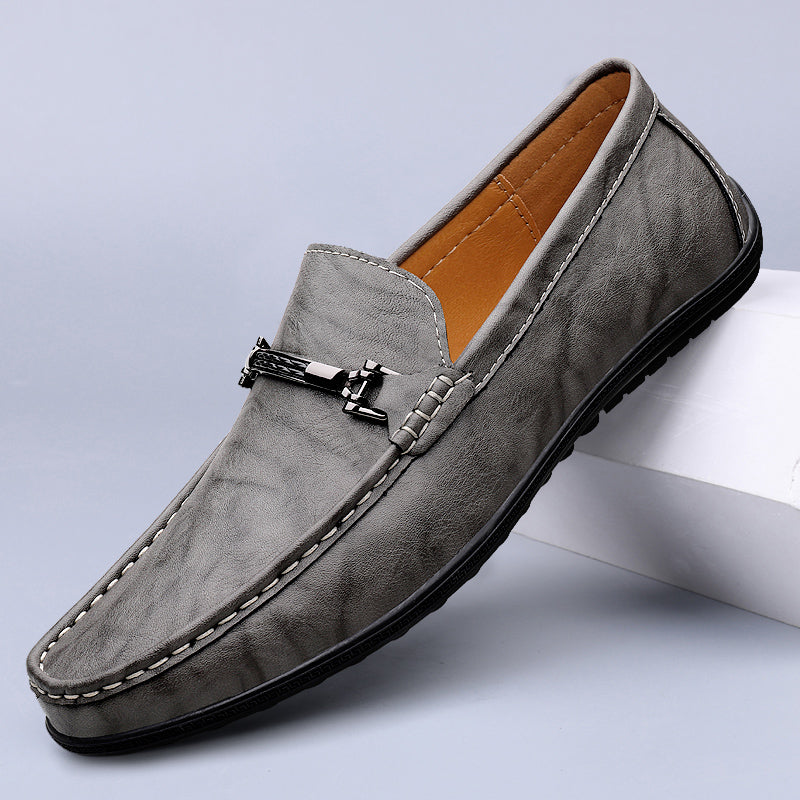 Men's Slip-On Loafers with Metal Clasp Detail