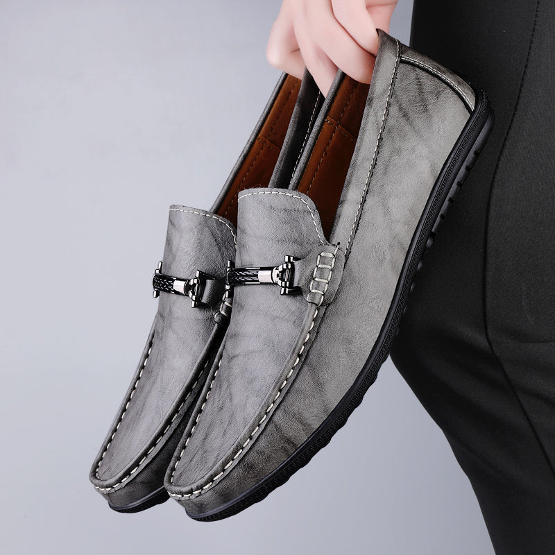 Men's Slip-On Loafers with Metal Clasp Detail