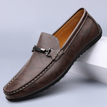 Men's Slip-On Loafers with Metal Clasp Detail