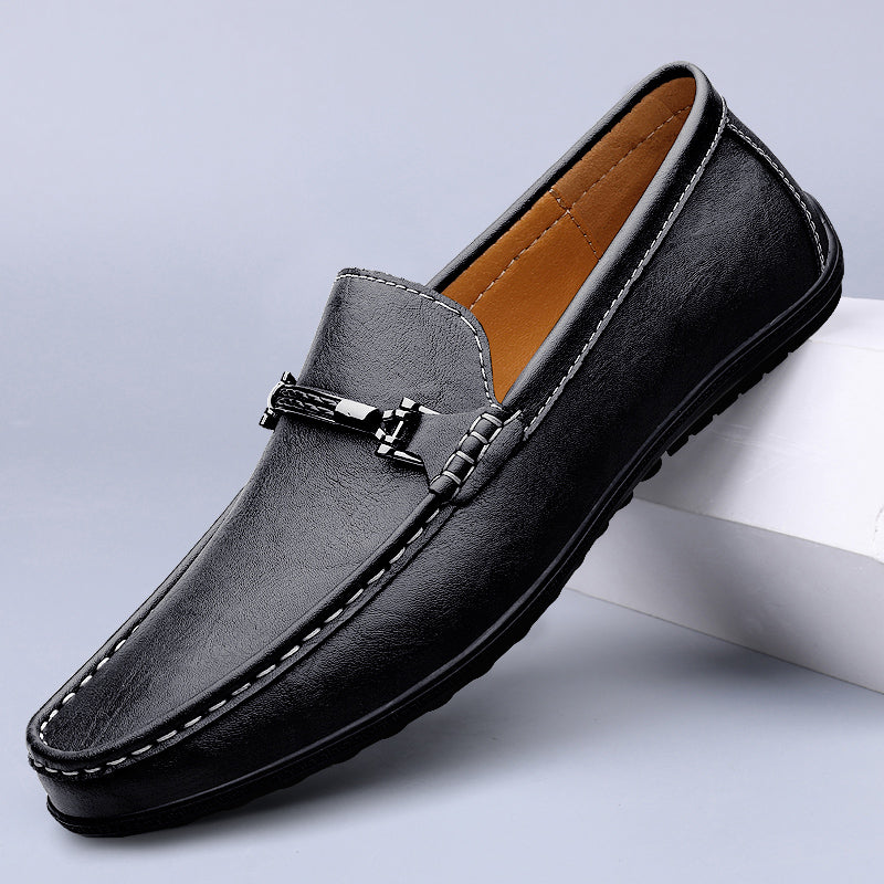 Men's Slip-On Loafers with Metal Clasp Detail