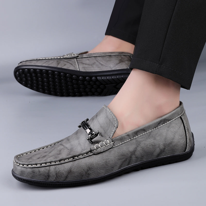 Men's Slip-On Loafers with Metal Clasp Detail
