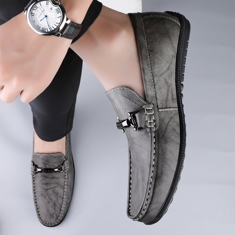 Men's Slip-On Loafers with Metal Clasp Detail