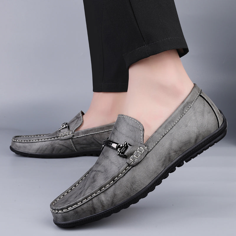 Men's Slip-On Loafers with Metal Clasp Detail