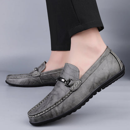 Men's Slip-On Loafers with Metal Clasp Detail