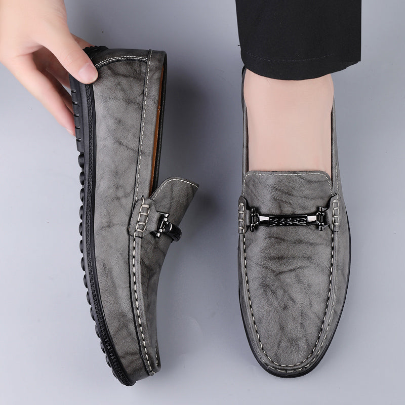 Men's Slip-On Loafers with Metal Clasp Detail
