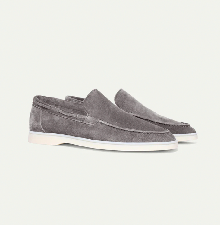 Men's Slip-On Loafers with Moc-Toe Stitching and White Sole