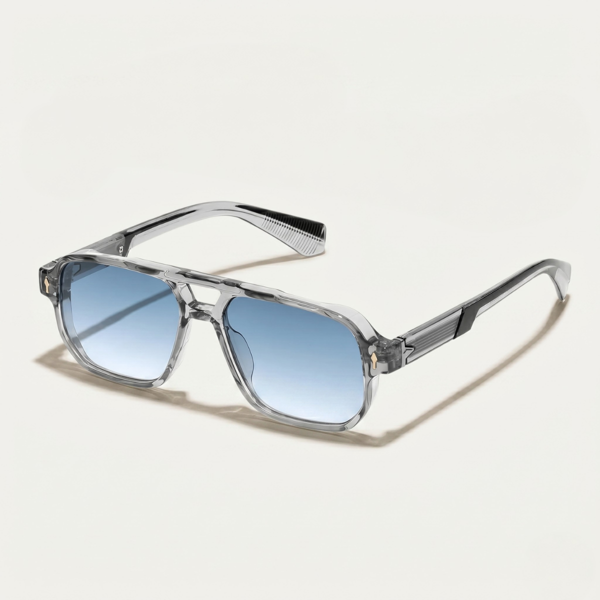 Men's Square Aviator Sunglasses with Transparent Frame and Double Bridge