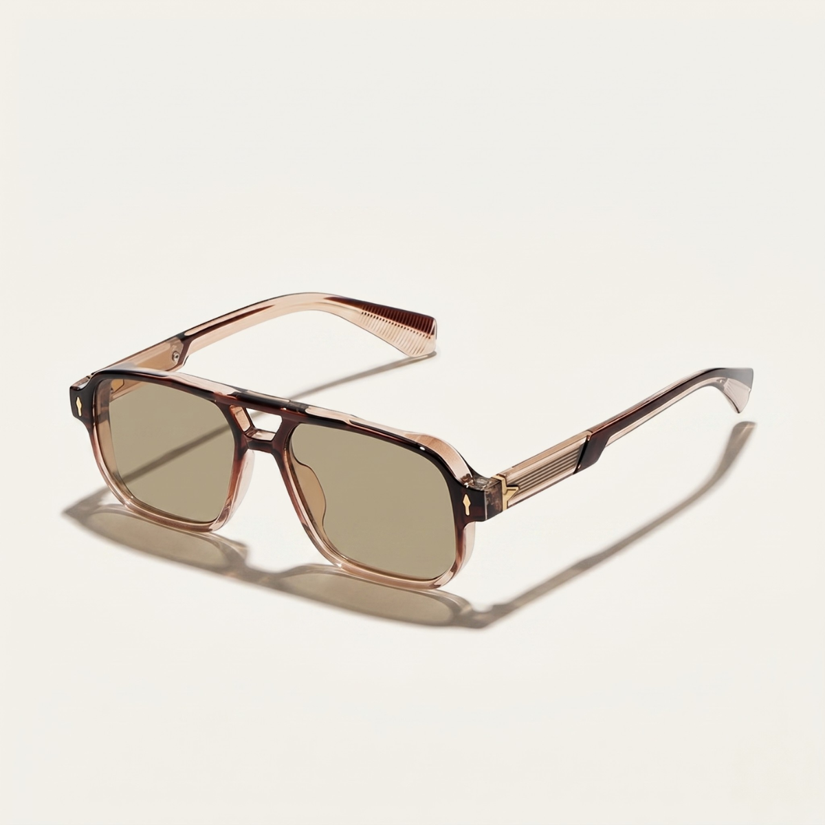 Men's Square Aviator Sunglasses with Transparent Frame and Double Bridge
