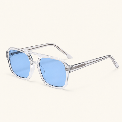 Men's Square Aviator Sunglasses with Transparent Frame and Double Bridge