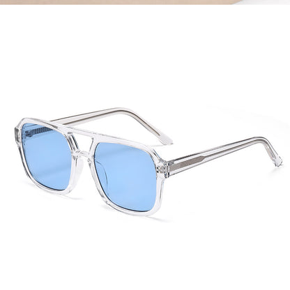 Men's Square Aviator Sunglasses with Transparent Frame and Double Bridge