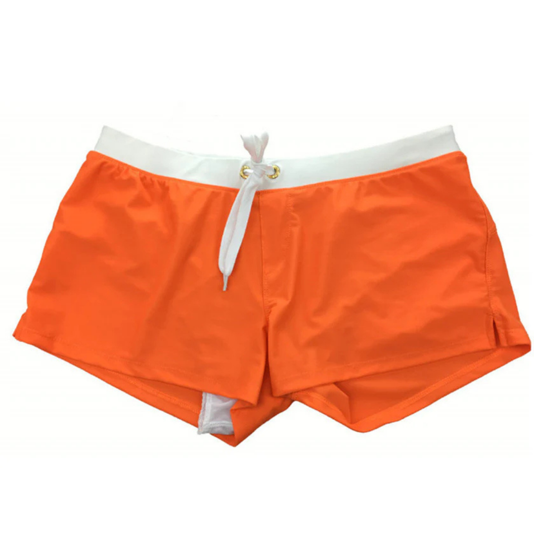 Men's Square Cut Swim Trunks with Drawstring Waist and Side Slit