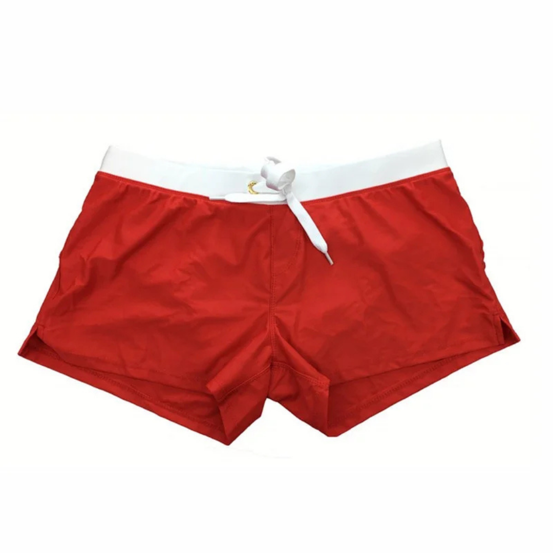 Men's Square Cut Swim Trunks with Drawstring Waist and Side Slit