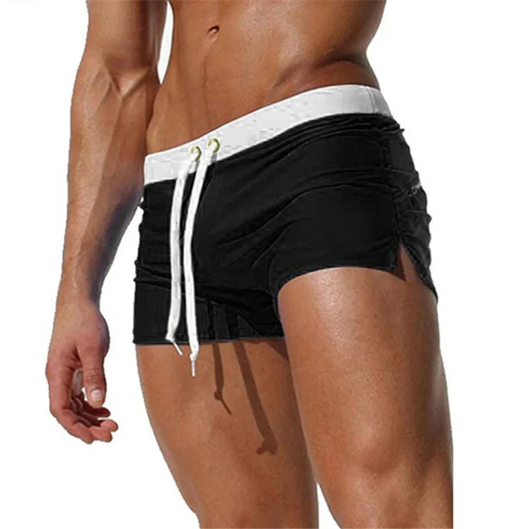 Men's Square Cut Swim Trunks with Drawstring Waist and Side Slit