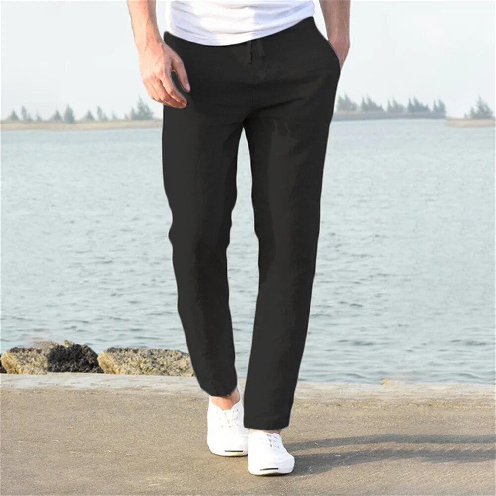 Men's Straight-Leg Trousers with Elasticated Drawstring Waist