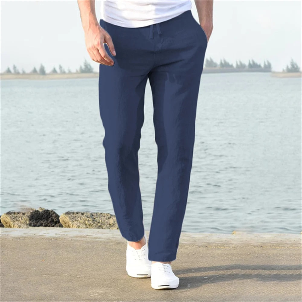 Men's Straight-Leg Trousers with Elasticated Drawstring Waist