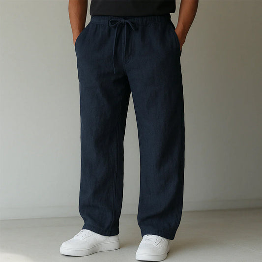 Men's Straight-Leg Trousers with Elasticated Waist and Side Pockets