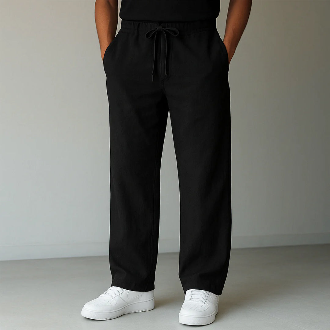 Men's Straight-Leg Trousers with Elasticated Waist and Side Pockets
