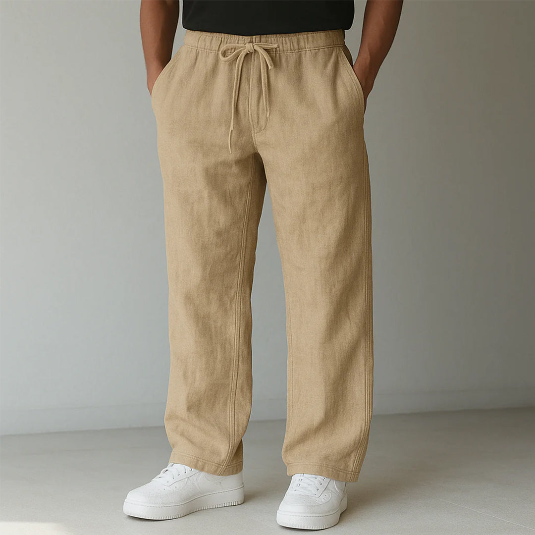 Men's Straight-Leg Trousers with Elasticated Waist and Side Pockets