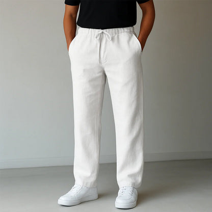 Men's Straight-Leg Trousers with Elasticated Waist and Side Pockets