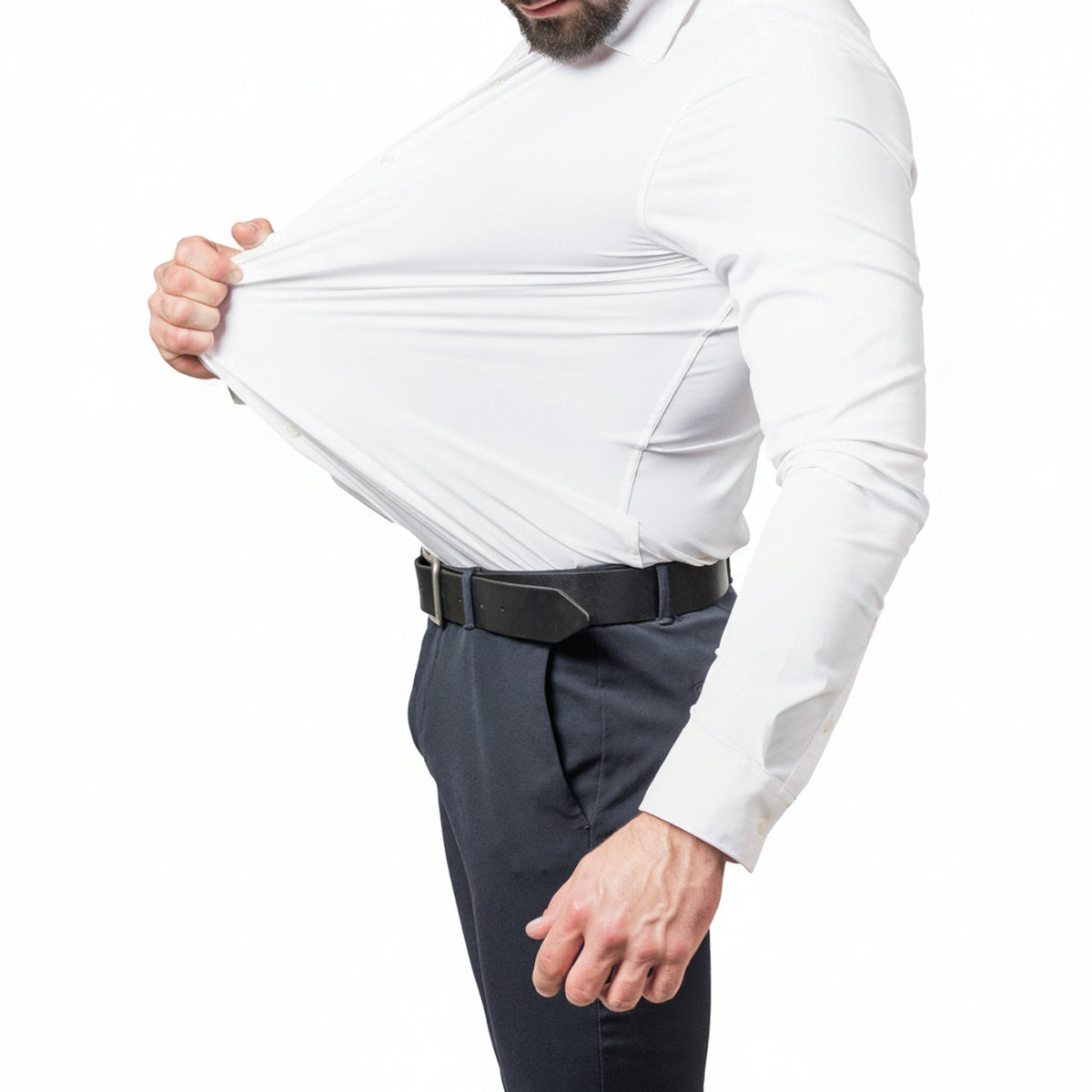 Men's Stretch Dress Shirt Long Sleeve with Slim Fit and Button Collar