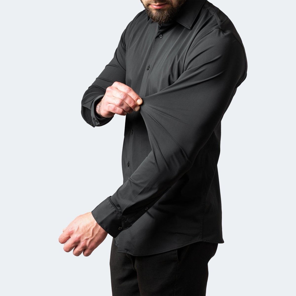Men's Stretch Dress Shirt Long Sleeve with Slim Fit and Button Collar
