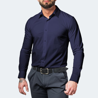 Men's Stretch Dress Shirt Long Sleeve with Slim Fit and Button Collar
