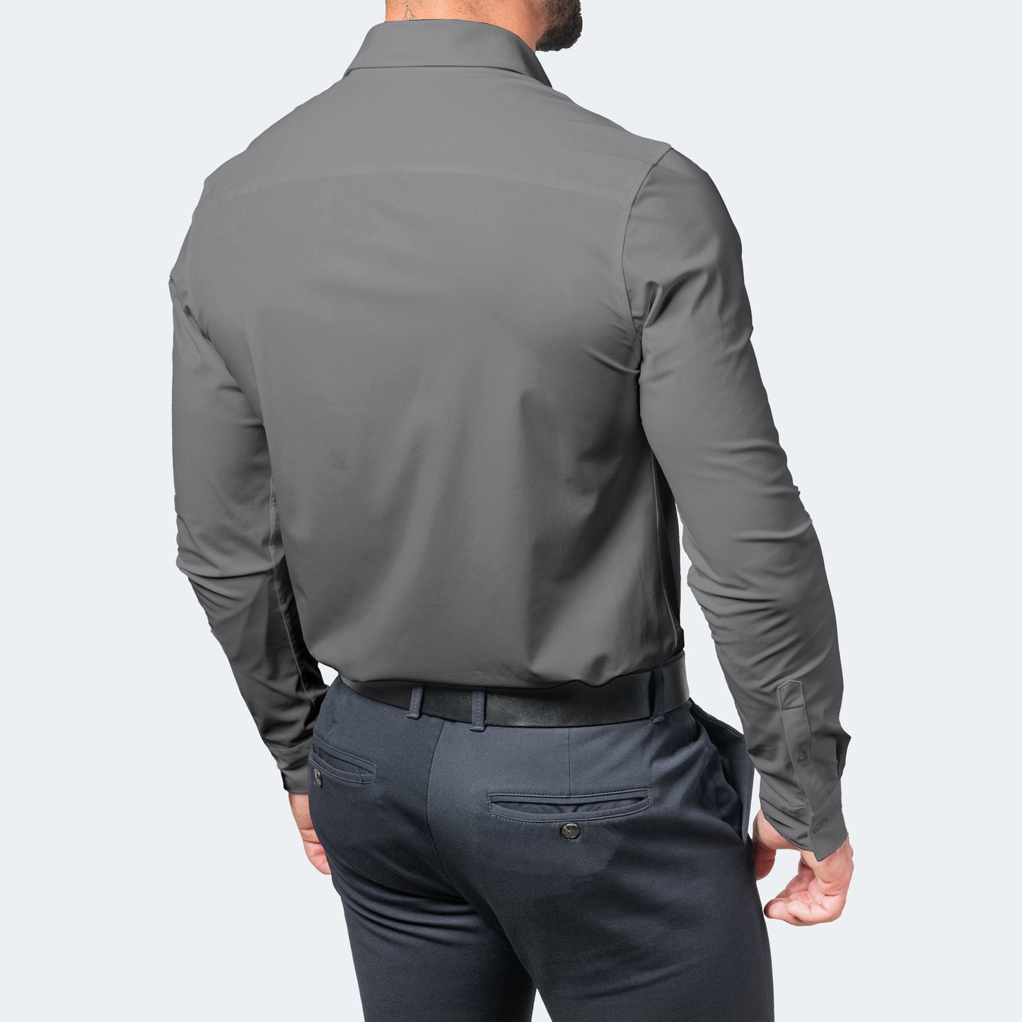 Men's Stretch Dress Shirt Long Sleeve with Slim Fit and Button Collar