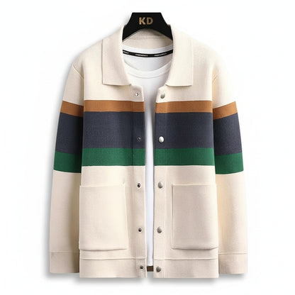 Men's Striped Cardigan Jacket with Collar and Button Front