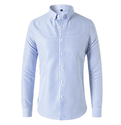 Men's Striped Long Sleeve Shirt with Button-Down Collar and Classic Fit