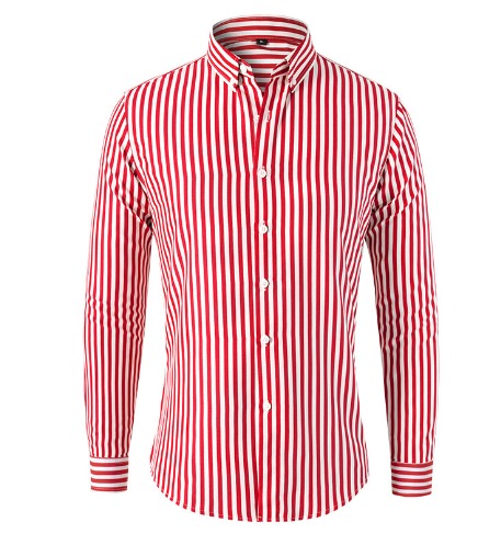 Men's Striped Long Sleeve Shirt with Button-Down Collar and Classic Fit