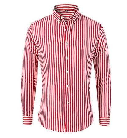 Men's Striped Long Sleeve Shirt with Button-Down Collar and Classic Fit