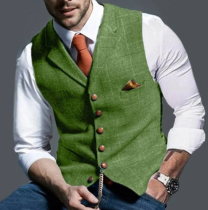 Men's Suit Vest with Check Pattern, V-Neck and Button Closure