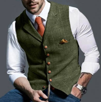 Men's Suit Vest with Check Pattern, V-Neck and Button Closure