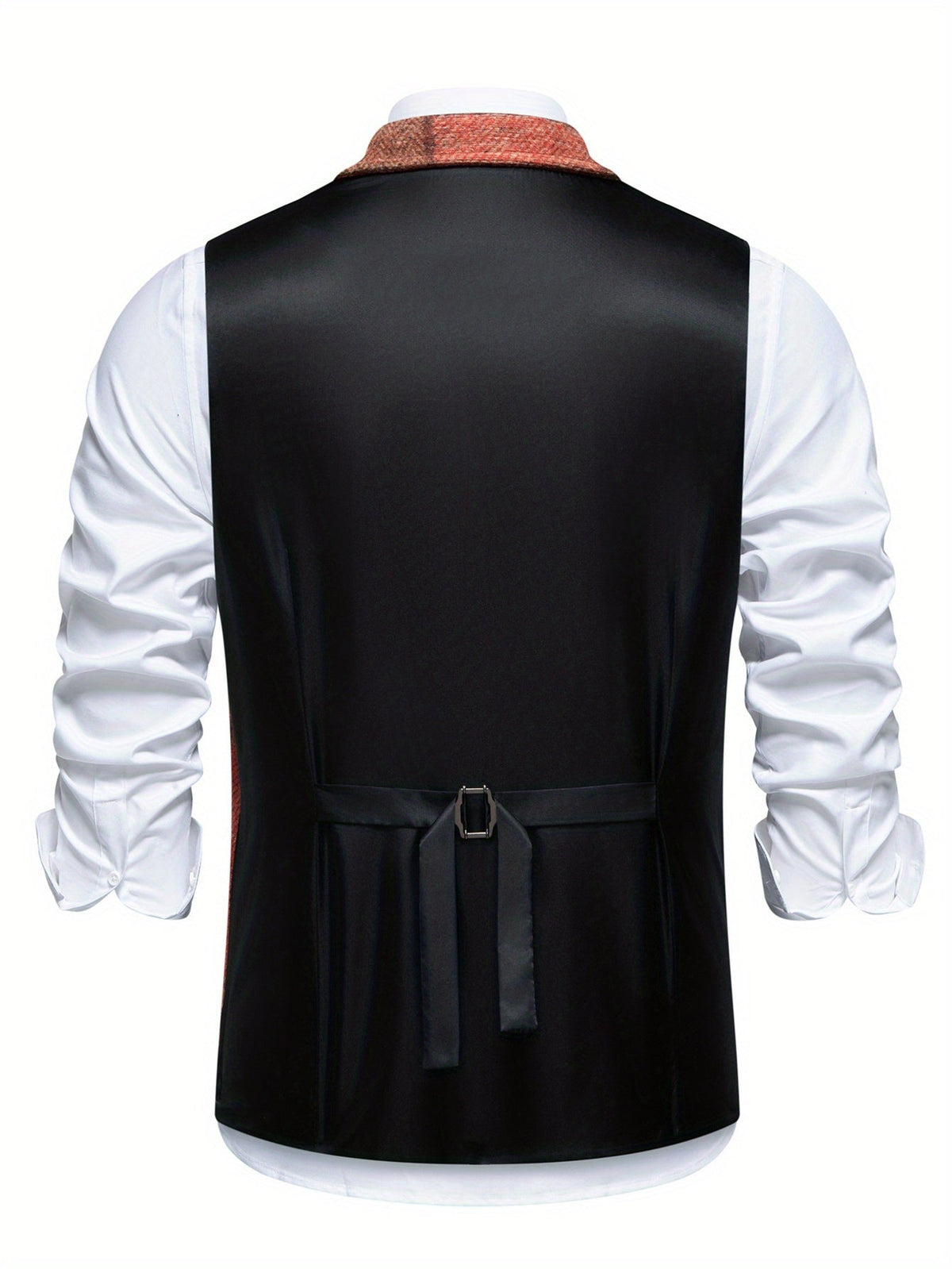 Men's Suit Vest with Patchwork Herringbone Pattern and Button Closure