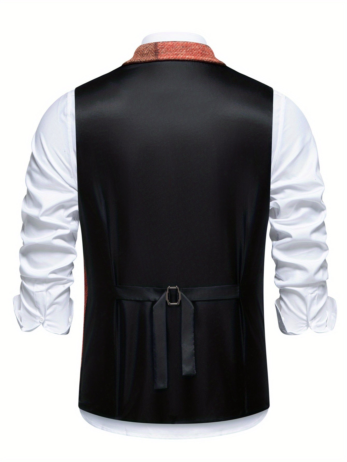 Men's Suit Vest with Patchwork Herringbone Pattern and Button Closure