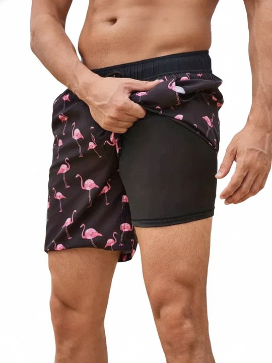 Men's Swim Shorts 2-in-1 with Inner Liner and Drawstring Waistband