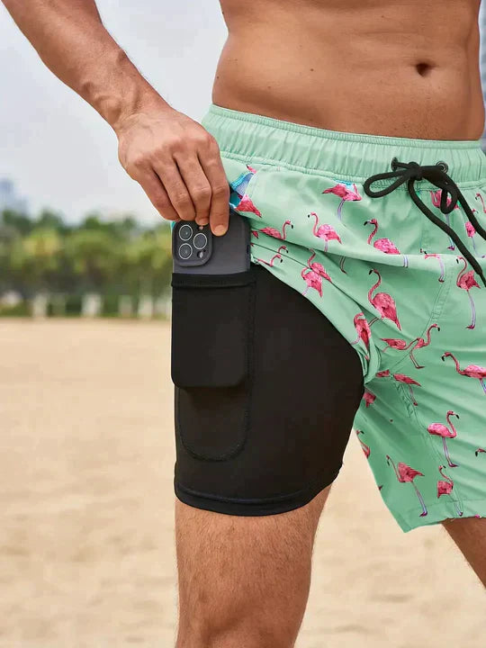 Men's Swim Shorts 2-in-1 with Inner Liner and Drawstring Waistband