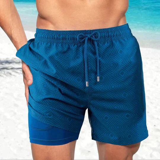 Men's Swim Shorts 2-in-1 with Inner Liner and Drawstring Waistband