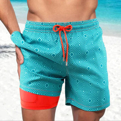 Men's Swim Shorts 2-in-1 with Inner Liner and Drawstring Waistband