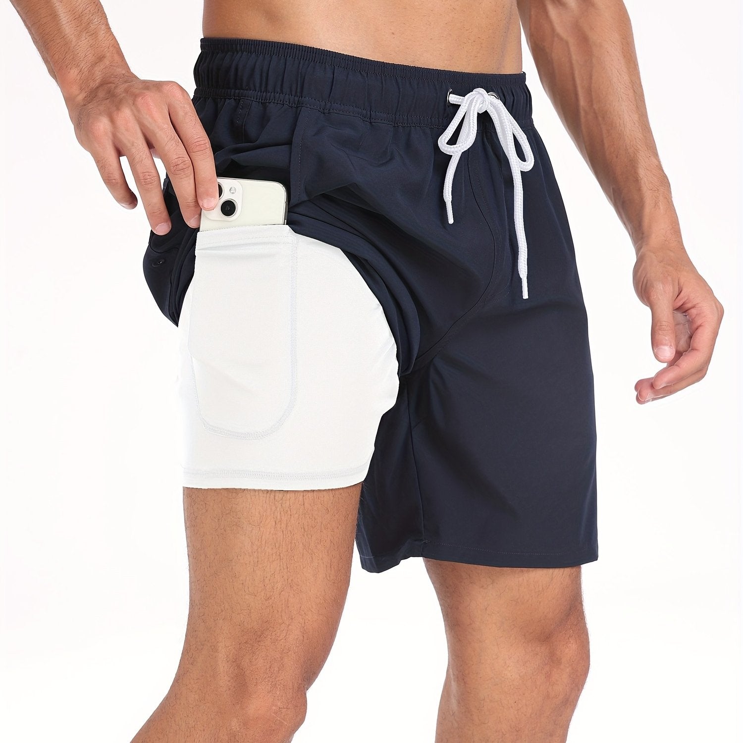 Men's Swim Shorts with Built-In Compression Liner and Inner Phone Pocket