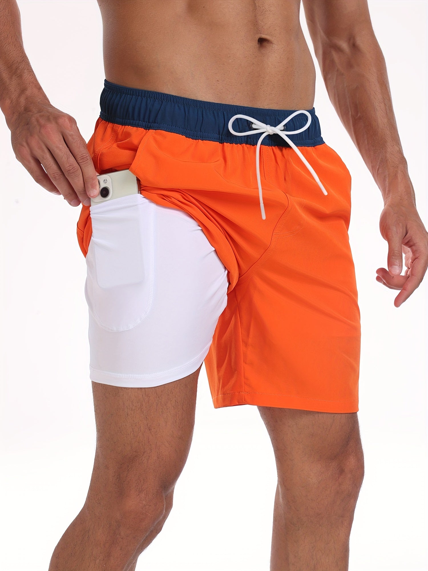 Men's Swim Shorts with Built-In Compression Liner and Inner Phone Pocket