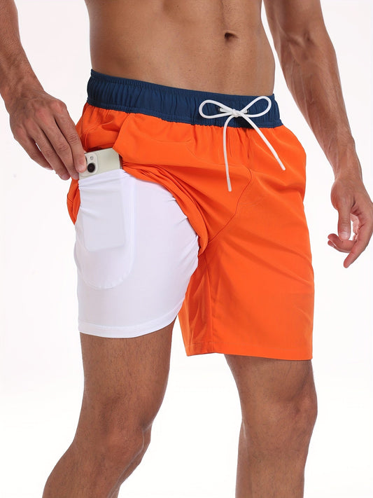 Men's Swim Shorts with Built-In Compression Liner and Inner Phone Pocket