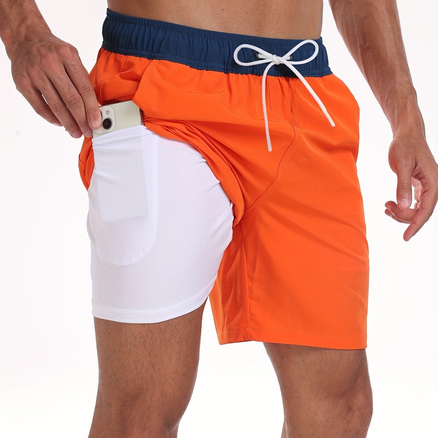 Men's Swim Shorts with Built-In Compression Liner and Inner Phone Pocket