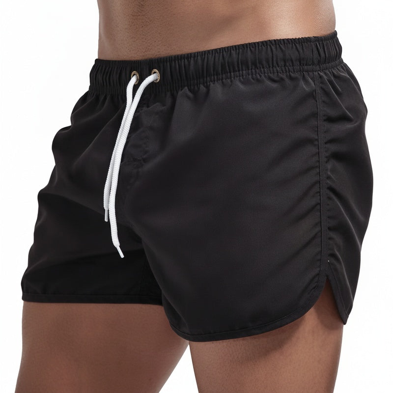 Men's Swim Shorts with Elastic Drawstring Waist and Side Vents