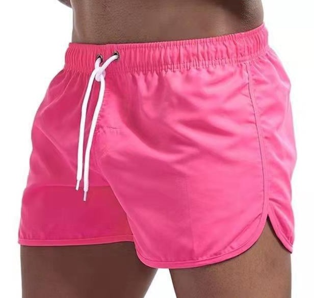 Men's Swim Shorts with Elastic Drawstring Waist and Side Vents