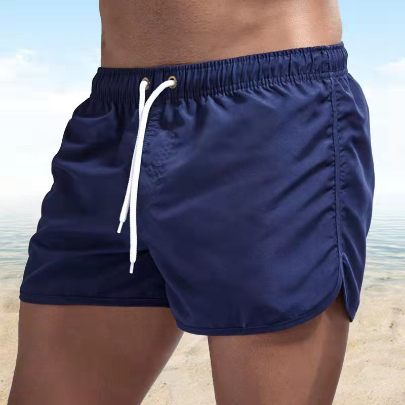 Men's Swim Shorts with Elastic Drawstring Waist and Side Vents