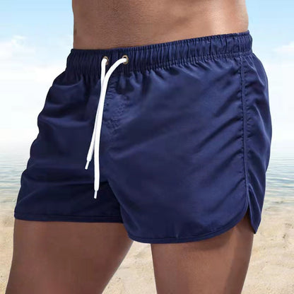 Men's Swim Shorts with Elastic Drawstring Waist and Side Vents