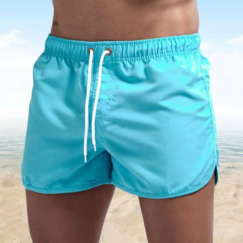 Men's Swim Shorts with Elastic Drawstring Waist and Side Vents